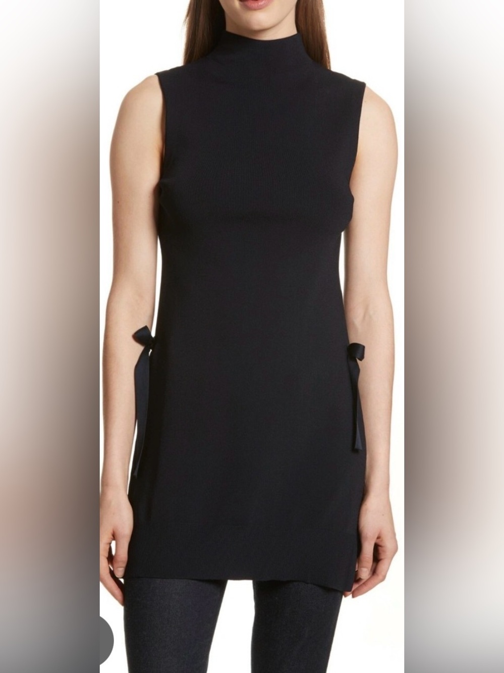 Adrienne Landau Black Knit Mock Neck Tunic / Open Tank with Side Ties